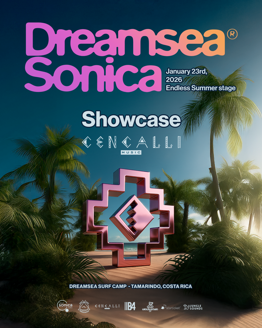 Dreamsea Costa Rica | Dreamsea Sonica | Sonica 2026 | Image of CENCALLI FEED announcing that he will be at Sonica 2026 as a music artist in Tamarindo, Costa Rica